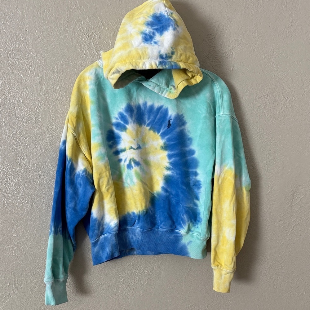 Polo Ralph‎ Lauren Womens Blue Yellow Spiral Tie Dye Relaxed Sweatshirt Small